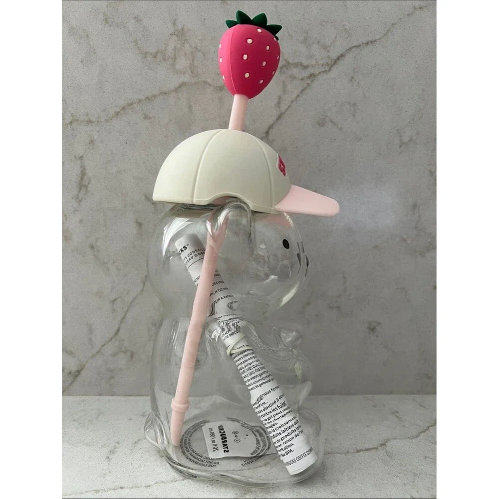 Starbucks Pink Barista July Drink Strawberry Bear Cup Glass